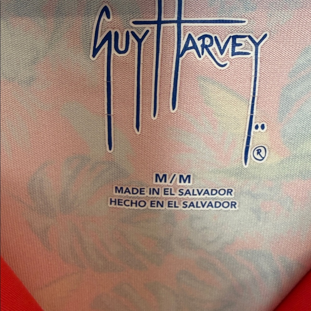 Guy Harvey Tropical Print dress. Accented with yellow polka dot. 3/4 sleeves - Picture 2 of 4